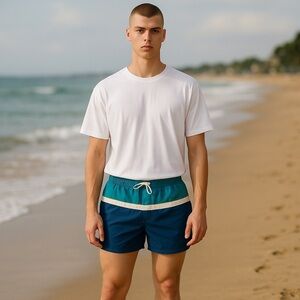 Vintage Ocean 🌊 Side Blue Turquoise Men’s Surf Swim Trunks